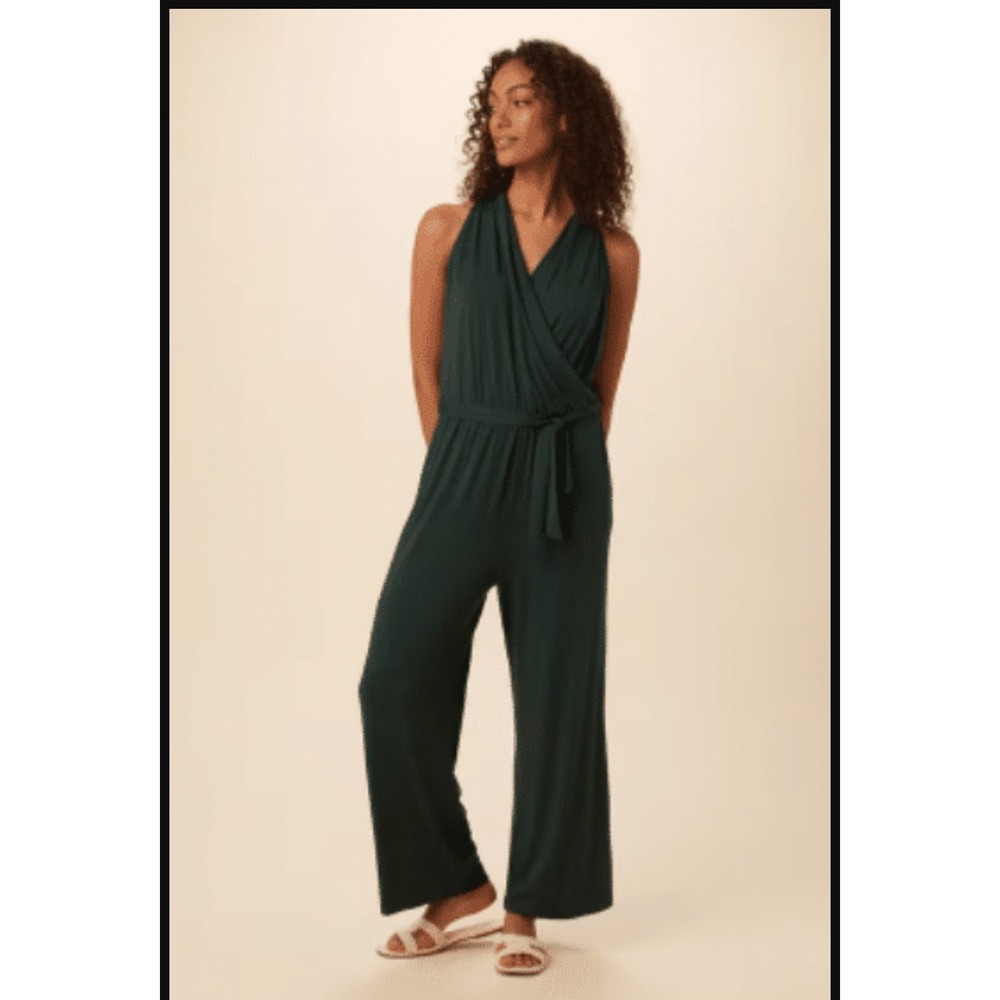 Amour Vert Terra Wrap Front Boho Cottagecore Resort Wide Leg Modal Jumsuit sz M